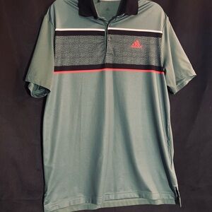 Adidas Men's Polo Shirt in Teal with Black and Red Details